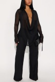 Solid Color V Neck Long Sleeve Two Pieces