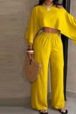Casual Solid Color O Neck Half Sleeve Two Pieces
