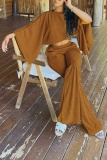 Casual Solid Color O Neck Half Sleeve Two Pieces