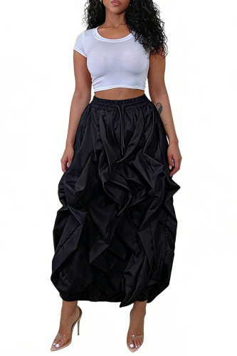 Street Solid Color Draw String Patchwork Regular High Waist Conventional Solid Color Bottoms