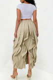 Street Solid Color Draw String Patchwork Regular High Waist Conventional Solid Color Bottoms