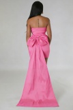 Sexy Prom Solid Color Strapless Wrapped Skirt Dresses