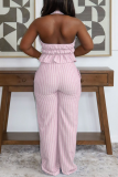 Office lady Striped Print Strap Design Halter Sleeveless Two Pieces