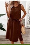 Solid Color O Neck Sleeveless Two Pieces