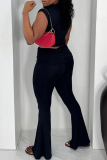 Elegant Solid Color Draw String Conventional Collar Sleeveless Two Pieces