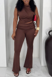 Elegant Solid Color Draw String Conventional Collar Sleeveless Two Pieces
