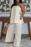 Casual Solid Color Buttons Slit Spaghetti Strap Sleeveless Two Pieces