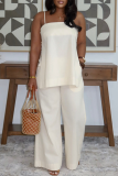 Casual Solid Color Buttons Slit Spaghetti Strap Sleeveless Two Pieces