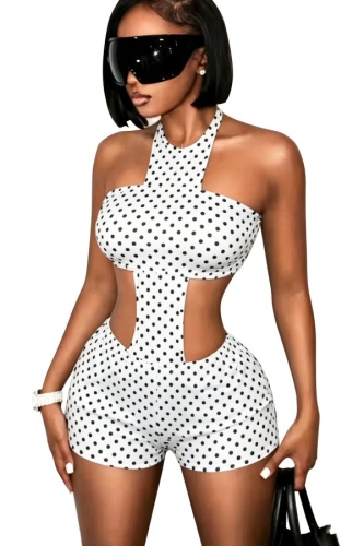 Sexy Polka Dot Backless O Neck Skinny Rompers