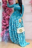 Party Formal Prom Irregular Printed O Neck Dresses