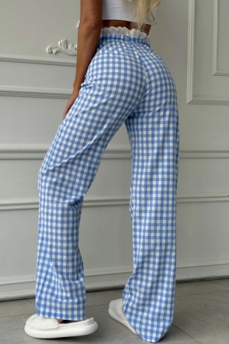 Casual Daily Plaid Lace Loose High Waist Bottoms