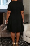 Plus Size Sexy Solid Color O Neck A Line Plus Size Dresses