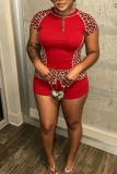 Leopard Print Leopard O Neck Short Sleeve Two Pieces