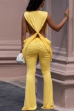 Sexy Solid Color V Neck Regular Jumpsuits