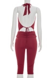 Sexy Solid Color V Neck Sleeveless Two Pieces