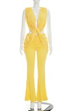 Sexy Solid Color V Neck Regular Jumpsuits