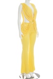 Sexy Solid Color V Neck Regular Jumpsuits