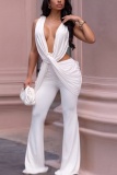 Sexy Solid Color V Neck Regular Jumpsuits