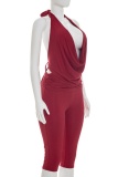Sexy Solid Color V Neck Sleeveless Two Pieces