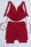 Sexy Solid Color V Neck Sleeveless Two Pieces