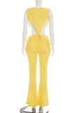 Sexy Solid Color V Neck Regular Jumpsuits
