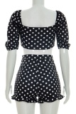 Sexy Casual Polka Dot Knotted Flounce Short Sleeve Two Pieces