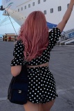 Sexy Casual Polka Dot Knotted Flounce Short Sleeve Two Pieces