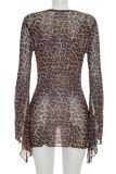 Sexy Casual Leopard Leopard Mesh Dresses