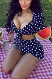 Sexy Casual Polka Dot Knotted Flounce Short Sleeve Two Pieces
