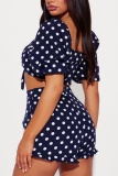 Sexy Casual Polka Dot Knotted Flounce Short Sleeve Two Pieces