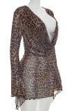 Sexy Casual Leopard Leopard Mesh Dresses