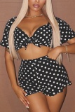 Sexy Casual Polka Dot Knotted Flounce Short Sleeve Two Pieces