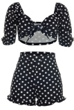Sexy Casual Polka Dot Knotted Flounce Short Sleeve Two Pieces