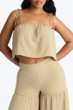 Casual Solid Color Lace Up Pants Solid Color Spaghetti Strap Sleeveless Two Pieces