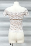 Sexy Solid Color Lace Off Shoulder T-Shirts