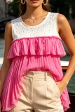 Casual Street Y2k Patchwork Hot Drilling Ruffle O Neck Tops