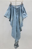 Casual Street Y2k Solid Color Irregular Hem Loose Denim Shorts