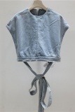 Lace Up O Neck Low Waist T-Shirts