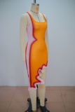 Casual Irregular Printed Vests Irregular Spaghetti Strap Sling Dresses