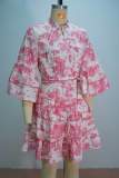 Print Strap Design V Neck A Line Dresses