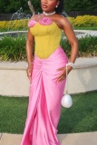 Sexy Vacation Formal Patchwork Appliques Strapless Wrapped Skirt Dresses