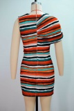 Sexy Casual Stripe V Neck Wrapped Skirt Dresses
