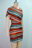 Sexy Casual Stripe V Neck Wrapped Skirt Dresses