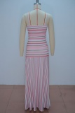 Striped Print Backless Spaghetti Strap Waist Skirt Dresses