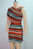 Sexy Casual Stripe V Neck Wrapped Skirt Dresses