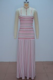 Striped Print Backless Spaghetti Strap Waist Skirt Dresses