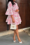 Print Strap Design V Neck A Line Dresses