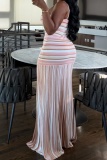 Striped Print Backless Spaghetti Strap Waist Skirt Dresses