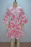 Print Strap Design V Neck A Line Dresses