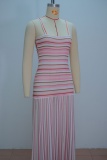 Striped Print Backless Spaghetti Strap Waist Skirt Dresses